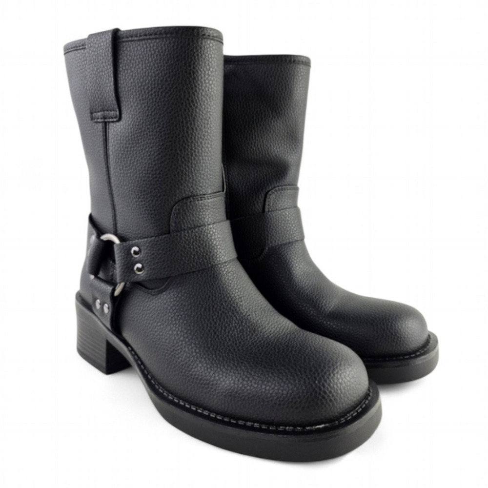 NWT Aqua Diva Women's Waterproof Leather Harness Moto Boot Lined Black 6 - Picture 2 of 16